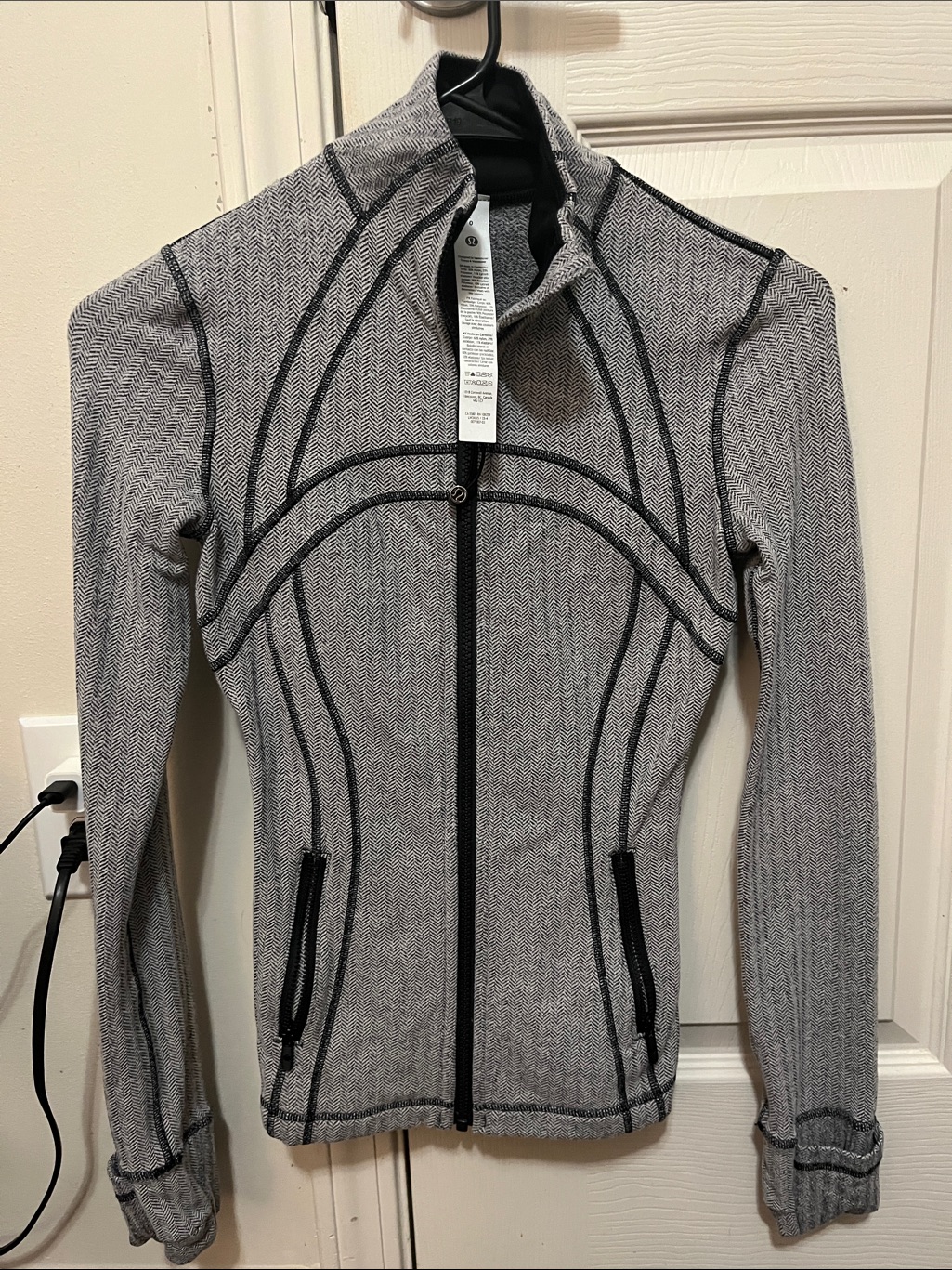 Lululemon Athletica Gray Zip-Up Bomber Jacket With Black Piping